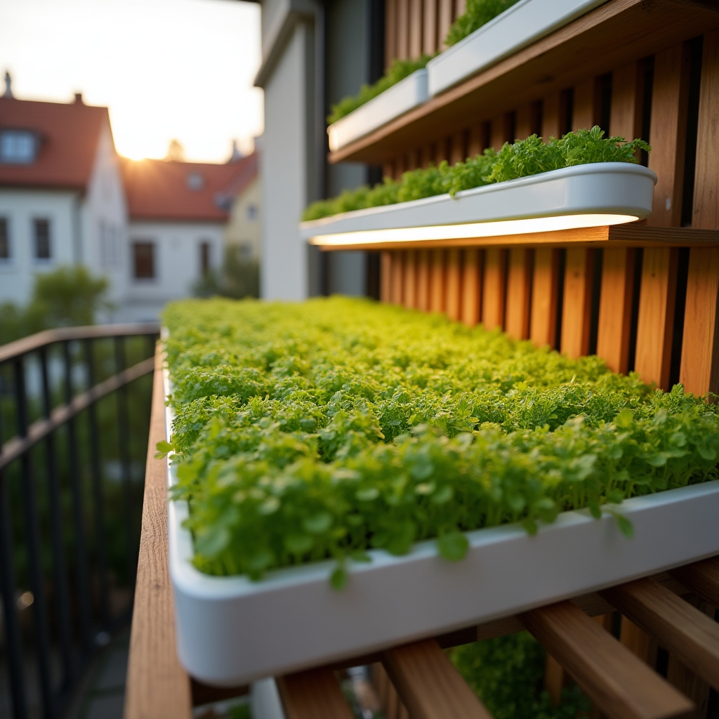 Microgreens a zelenina pěstovaná na balkóně panelového domu