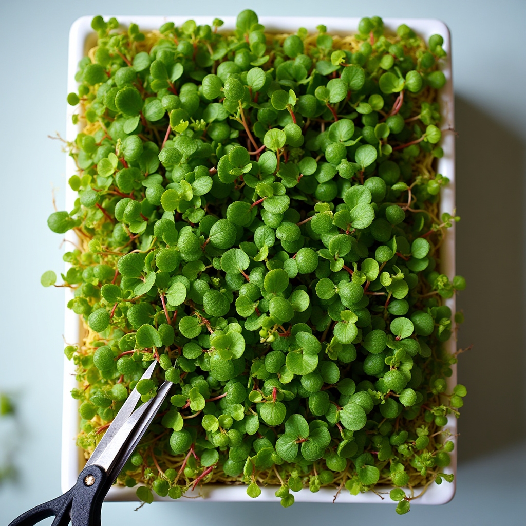 Sklizené microgreens v pěstebním tácu
